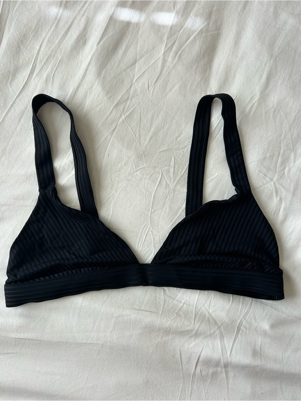 Vitamin A Black Ribbed Bikini Top - Size L